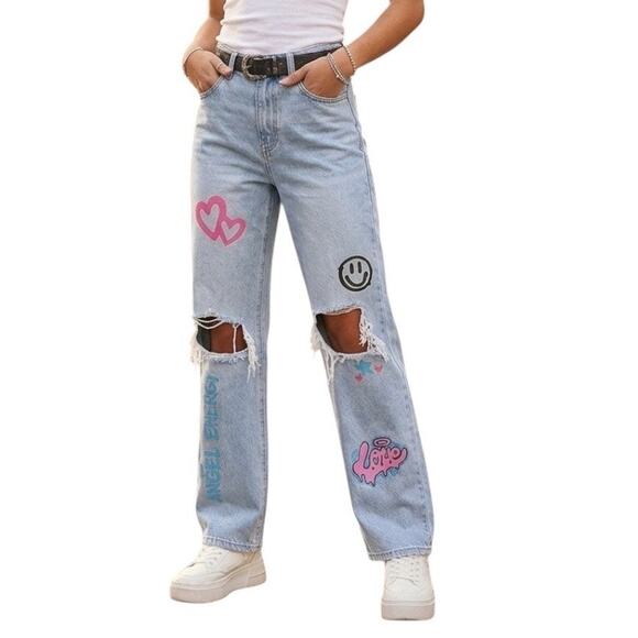 S.O.N.G. Denim - S.O.N.G. 90s boyfriend high waisted graffiti jeans size 7 / 28